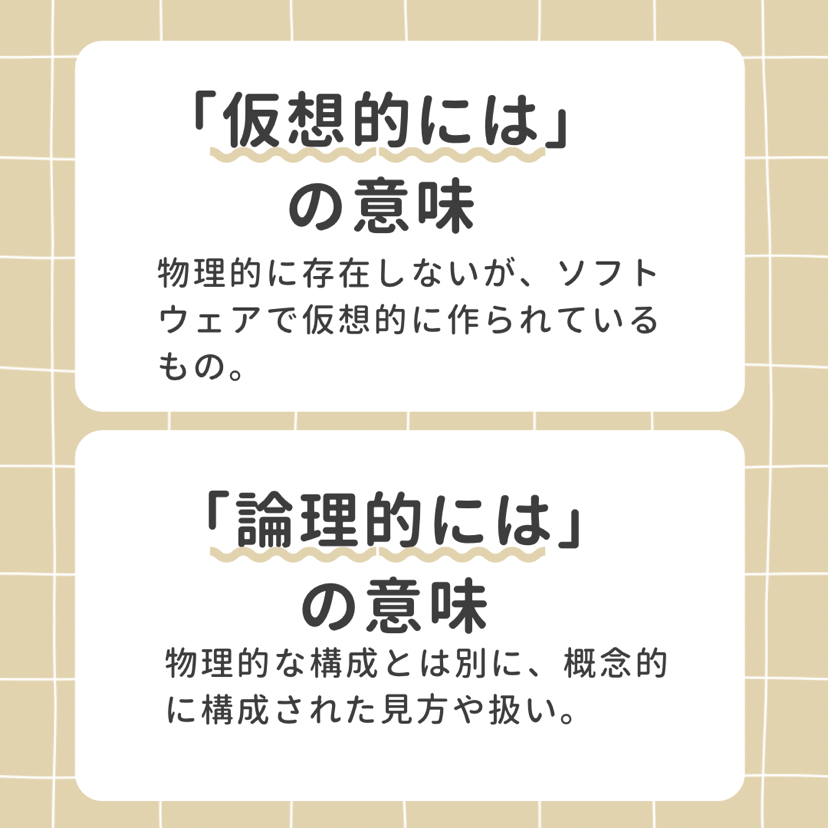 「仮想的には」「論理的には」の意味