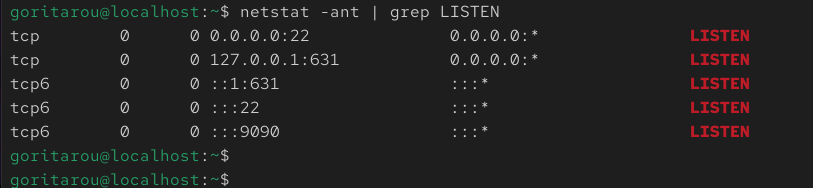 Centosにおけるnetstat -ant | grep XXXXの実際の出力結果