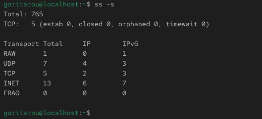 Centosにおけるss -sコマンドの実際の出力結果